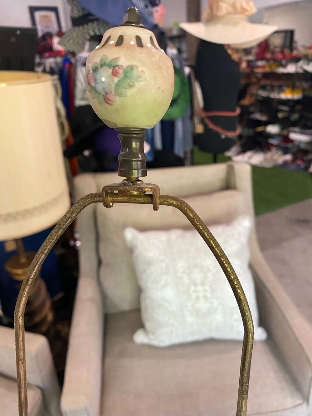 Vintage Green and Pink Cherub Porcelain Table Lamp